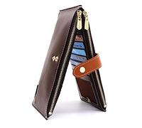 ANDOILT Mujer Cuero Genuino Billetera RFID Bloqueo Tarjeta de Crédito Poseedor Cremallera Carteras Teléfono Celular Bolsa Café