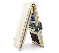 ANDOILT Mujer Cuero Genuino Billetera RFID Bloqueo Tarjeta de Crédito Poseedor Cremallera Carteras Teléfono Celular Bolsa Blanco Cremoso