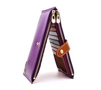 ANDOILT Mujer Cuero Genuino Billetera RFID Bloqueo Tarjeta de Crédito Poseedor Cremallera Carteras Teléfono Celular Bolsa Morado