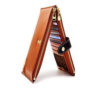 ANDOILT Mujer Cuero Genuino Billetera RFID Bloqueo Tarjeta de Crédito Poseedor Cremallera Carteras Teléfono Celular Bolsa Marrón