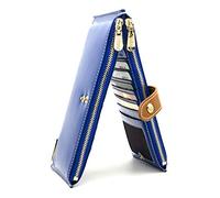 ANDOILT Mujer Cuero Genuino Billetera RFID Bloqueo Tarjeta de Crédito Poseedor Cremallera Carteras Teléfono Celular Bolsa Azul