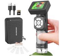 Andonstar AD112 - Kit de microscopio de bolsillo portátil para niños y adultos con pantalla LCD de 2 pulgadas, mini microscopio digital de mano con 8 luces LED ajustables, compatible con Windows PC,