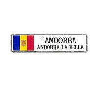 Andorra Letrero de metal con bandera de Andorra, capital, ciudad de Andorra, letrero de metal de aluminio, para pared, rústico, para decoración del hogar, regalo para amigos extranjeros, vecino, 12