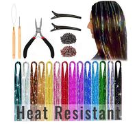 Andou | 14 colores | hasta 6800 hebras | Kit de oropel resistente al calor para niñas, mujeres y niños | 48 pulgadas | un enhebrador de madera y ganchillo | un alicates | dos pinzas para el pelo |