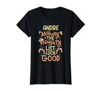 Andre Naughty List Funny Christmas Andre Nombre Personalizado Camiseta gráfica económica, Mujer, Negro, L