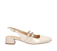 Andrés Machado Bailarinas de Tacón Mujer de Piel Ofelia | Hechas en España | Tacón Bajo 4cm | Destalonadas con Pulsera | Punta Cuadrada | Charol Blanco Hielo | Tallas Grandes EU 43