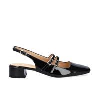 Andrés Machado Bailarinas de Tacón Mujer de Piel Ofelia | Hechas en España | Tacón Bajo 4cm | Destalonadas con Pulsera | Punta Cuadrada | Charol Negro | Tallas Grandes EU 42