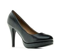 Andrés Machado - Elegantes Zapatos de Tacón para Mujer - AM554 - Tacón Fino de 10 cm - Boda y Fiesta - Plataforma Delantera y Punta Redonda - Simil Cuero Negro, Talla EU 32