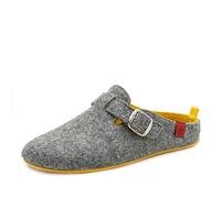 Andrés Machado - VAL - Zapatillas de estar por casa unisex - Lana y fieltro para invierno - Suela de goma antideslizante y hebilla ajustable - Color Gris y Amarillo, Talla hombre EU 46