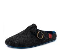 Andrés Machado - VAL - Zapatillas de estar por casa unisex - Lana y fieltro para invierno - Suela de goma antideslizante y hebilla ajustable - Color Negro y Azul, Talla hombre EU 49