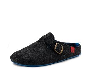 Andrés Machado - VAL - Zapatillas de estar por casa unisex - Lana y fieltro para invierno - Suela de goma antideslizante y hebilla ajustable - Color Negro y Azul, Talla hombre EU 49
