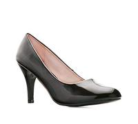 Andrés Machado - Zapatos de Tacón para Mujer - Tacón Fino - AM422 - Tallas pequeñas, Medianas y Grandes - Estilo Retro - Punta Redonda - Talla pequeño - Charol Negro - Talla EU 46