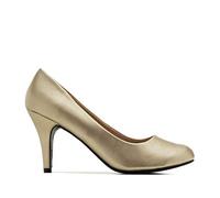 Andrés Machado - Zapatos de Tacón para Mujer - Tacón Fino - AM422 - Tallas pequeñas, Medianas y Grandes - Estilo Retro - Talla pequeño - Tejido Simil Piel Oro - Talla EU 33