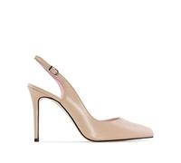 Andrés Machado - Zapatos Elegantes para Mujeres y Adolescentes - Daniela - Zapatos Altos Destalonados con Tacón y Punta Fina - Tacones de Piel Color Beige - Salones en Talla EU 35