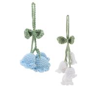 ANDRESLAD 2 Piezas Colgantes Decorativos para Espejo Retrovisor de Coche Flores Tejidas a Crochet Lana Azul y Blanca Adorno Floral Único para Decoración Interior de Vehículo Accesorio