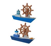 ANDRESLAD 2 Piezas Figura de Barco de Madera Mediterránea 2 Piezas Azul Oscuro y Azul Claro, Modelo Mini de Vela para Decoración Náutica, Centro de Mesa Costero para Fiestas y Hogar
