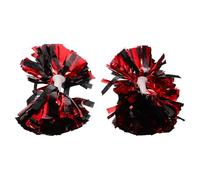 ANDRESLAD 2 Piezas Pompones Metálicos para Animadoras 2 Piezas 13 CM Rojo y Negro Mango de Plástico para Competición y Baile, Accesorios Ligeros y Portátiles para Equipos de Porristas