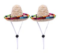 ANDRESLAD 2 Sombreros de Paja para Perro Pequeño Mini Gorro Ajustable Banda Elástica Accesorio para Disfraz y Fiesta Sombrero de Cosplay Mexicano para Cachorros y Mascotas