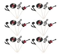 ANDRESLAD 24 Adornos para Cupcakes Temática Musical Palillos Notas Musicales y Guitarra Decoración para Pasteles Discos de Vinilo Pack de 24 Piezas Adecuado para Fiestas de Cumpleaños