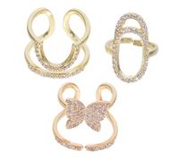 ANDRESLAD 3 piezas Anillos de Uñas Desmontables con Zirconia para Mujer Accesorios Metálicos Cómodos y Versátiles Clip Nail Rings para Decoración y Estilos