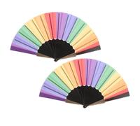 ANDRESLAD Abanico de Mano Plegable Arcoíris 2 Piezas Marco Plástico y Tela, Abanicos para Baile y Decoración, Accesorio para Fiestas, Bodas y Eventos Lgbt