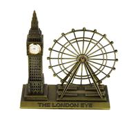 ANDRESLAD Adorno de Aleación Color Bronce Verde Modelo del Reloj Icónico y London Eye, Recuerdo de Viaje a Londres para Decoración de Escritorio o Estantería, Figura Emblemática del Reino