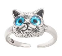 ANDRESLAD Anillo Ajustable de Gato Ojos Azules, Anillo Abierto de Metal para Mujer, Joyería Creativa para Chicas, Accesorio Único para Uso Diario y Fiestas
