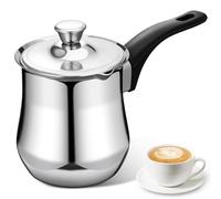 ANDRESLAD Cafetera Turca de Acero Inoxidable 360 Ml con Tapa, Tetera Pequeña Multifuncional para Calentar Leche y Mantequilla, Adecuado para Cocina y Oficina
