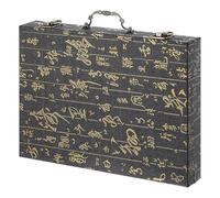 ANDRESLAD Caja de Almacenamiento para Mahjong y Juegos de Mesa de Madera Impresión, Asa Portátil, Diseño Antiguo, Compatible Fichas de 5.0 Cm, Organizador Multifuncional para Viaje