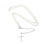 ANDRESLAD Collar De Perlas Cristianas Con Crucifijo Rosario Sagrado Para Hombre y Mujer Joyería Religiosa Blanca Perfecto Para Bodas y Oraciones