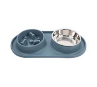 ANDRESLAD Comedero Lento para Mascotas Pequeñas Sistema Antiatragantamiento Doble Bol de Acero Inoxidable Azul Base Antideslizante para Gatos y Perros Prevención de Indigestión y