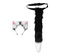 ANDRESLAD Conjunto de Cosplay Rabo de Gato Peludo y Diadema Orejas de Gato Negras y Blancas Accesorio Suave y Afelpado para Disfraces de Animales Fiestas Temáticas y Halloween