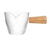 ANDRESLAD Jarra de Leche Multifunción 100 Ml de Vidrio Transparente Textura Martillada Taza de Leche Compacta Mango de Madera de Acacia para Café y Cocina