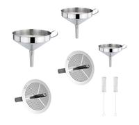 ANDRESLAD Juego de Embudos de Cocina de Acero Inoxidable 304 Filtro de Boca Pequeña, Set de 3 Tamaños (10cm, 12cm, 14cm) 2 Tamices Finos y 2 Cepillos Pequeños para Filtrar en Uso Doméstico