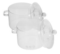 ANDRESLAD Ollas de Vidrio para Cocinar 2 Piezas 1900 Ml con Doble Asa y Tapa Olla Pequeña de Vidrio Borosilicato Resistente al Calor para Estofado Sopa y Fideos Utensilios de Cocina