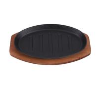 ANDRESLAD Plancha de Hierro Fundido para Parrilla de Steak con Base de Madera Sartén Redonda para Parrilla Teppanyaki Plato para Cocinar Carne Queso y Pescado Uso Profesional y Doméstico