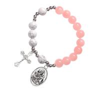 ANDRESLAD Pulsera Cruzada para Mujer Cuentas de Cristal Rosa y Claro, Colgante de Cruz Religiosa, Pulsera Elástica de Rosario para Obsequio y Ocasiones Obsequios