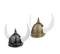 ANDRESLAD Sombreros Vikingos con Cuernos 2 Piezas Dorado y Plateado para Disfraces de Pirata y Cosplay Nórdico Casco Vikingo Medieval para Fiestas Temáticas Halloween y Eventos Grupales