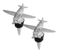 ANDRESLAD Tapón para Botella de Vino Reutilizable de Aleación y Silicona Cierre Hermético sin Fugas Diseño Metálico Avión Pack de 2 Unidades para Conservación y Sellado de Vino Abierto