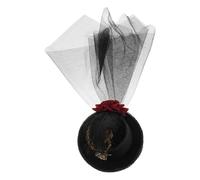 ANDRESLAD Tocado de Sombrero de Copa Steampunk Estilo Victoriano con Penacho Roja y Velo Mini Sombrero con Clip para Mujer Fiesta de Té