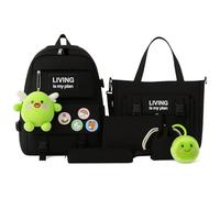 ANDRESYKKA ® Set de bolsos y mochilas 6 en 1,para Mujer y Adolescente - Mochilas Kawaii con Bolsos de Diario, Estuche + Regalo Sorpresa, Ideal para Viaje, Universidad y Estilo de Vida Activo.ONYX