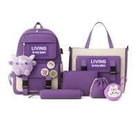 ANDRESYKKA ® Set de bolsos y mochilas 6 en 1,para Mujer y Adolescente - Mochilas Kawaii con Bolsos de Diario, Estuche + Regalo Sorpresa, Ideal para Viaje, Universidad y Estilo de Vida Activo-LYRA