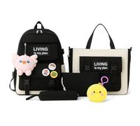ANDRESYKKA ® Set de bolsos y mochilas 6 en 1,para Mujer y Adolescente - Mochilas Kawaii con Bolsos de Diario, Estuche + Regalo Sorpresa, Ideal para Viaje, Universidad y Estilo de Vida Activo .NOIRÉ