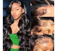 ANDRIA Peluca sin pegamento, peluca frontal de encaje HD prearrancada para mujeres negras, 13 x 4 pulgadas, pelucas de encaje frontal sintético con pelo de bebé, pelucas de color ondulado suelto para
