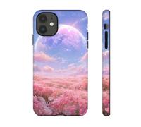 Andriez Campo de flores rosas con planeta brillante, funda resistente mate, compatible con iPhone 11