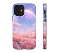 Andriez Campo de flores rosas con planeta brillante, funda resistente mate, compatible con iPhone 12