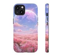 Andriez Campo de flores rosas con planeta brillante, funda resistente mate, compatible con iPhone 13