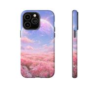 Andriez Campo de flores rosas con planeta brillante, funda resistente mate, compatible con iPhone 14 Pro Max