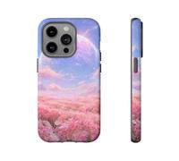 Andriez Campo de flores rosas con planeta brillante, funda resistente mate, compatible con iPhone 14 Pro