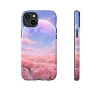 Andriez Campo de flores rosas con planeta brillante, funda resistente mate, compatible con iPhone 14 Plus